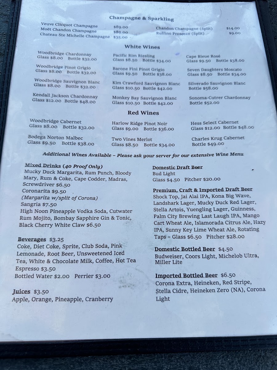 The Mucky Duck Restaurant menu board