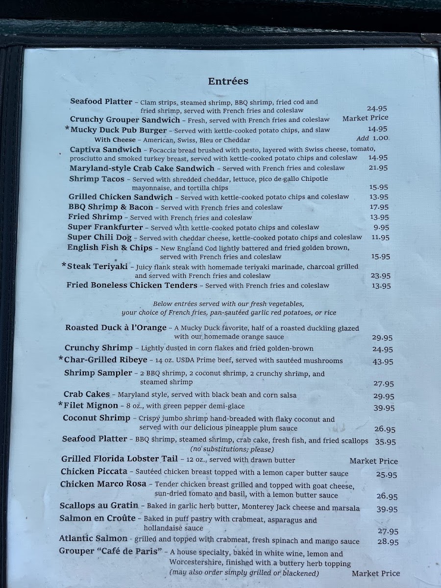 The Mucky Duck Restaurant menu board