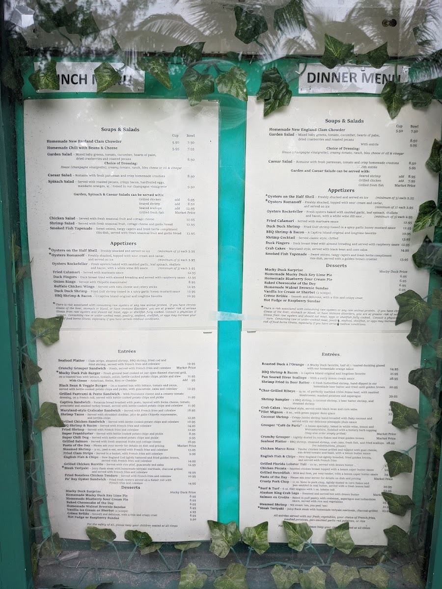 The Mucky Duck Restaurant menu board