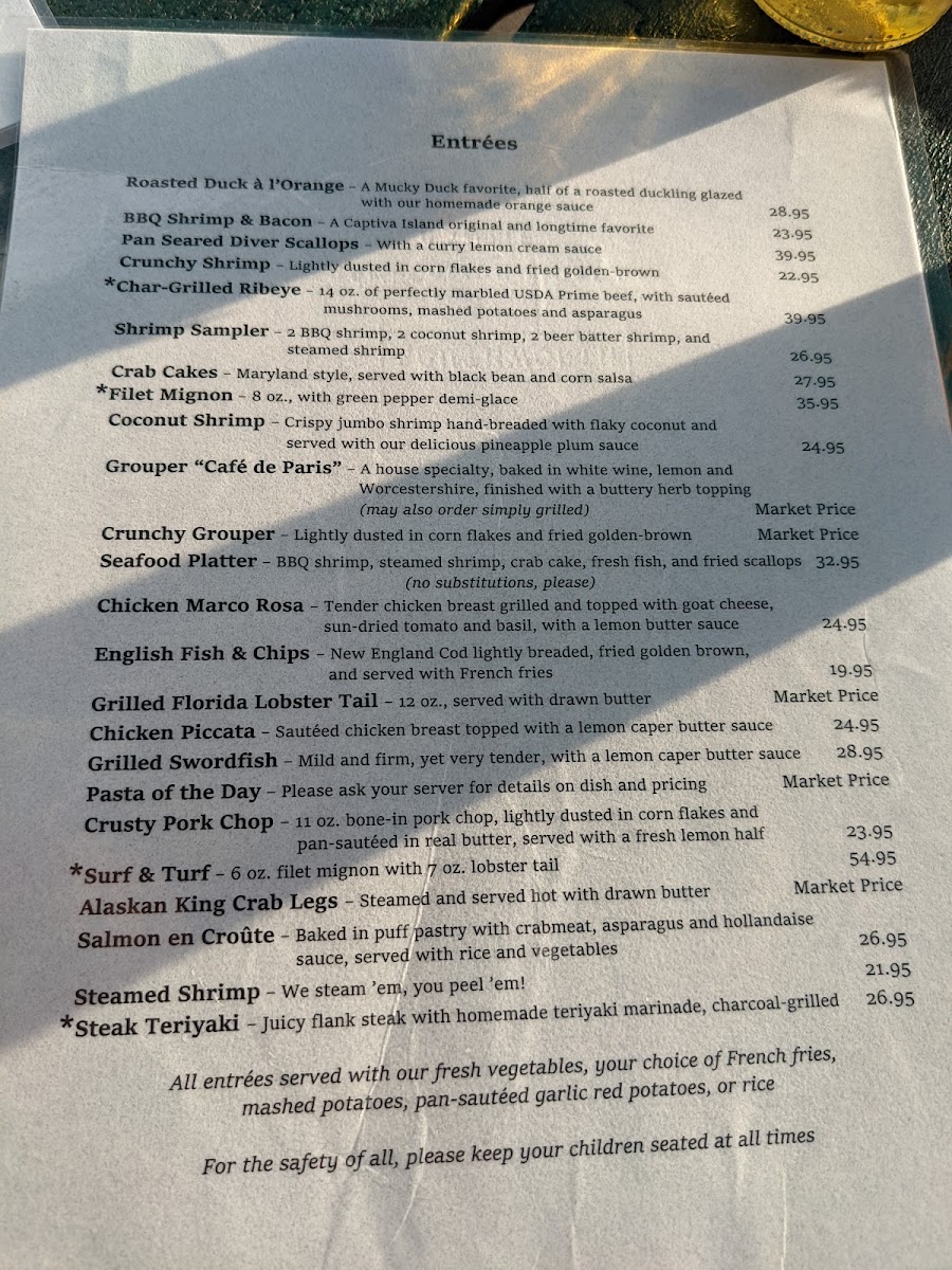The Mucky Duck Restaurant menu board