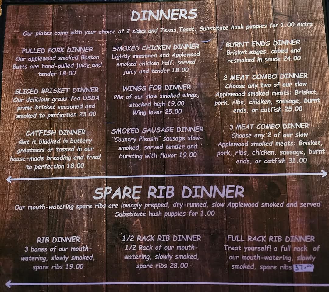 Pop's Smokehouse menu board