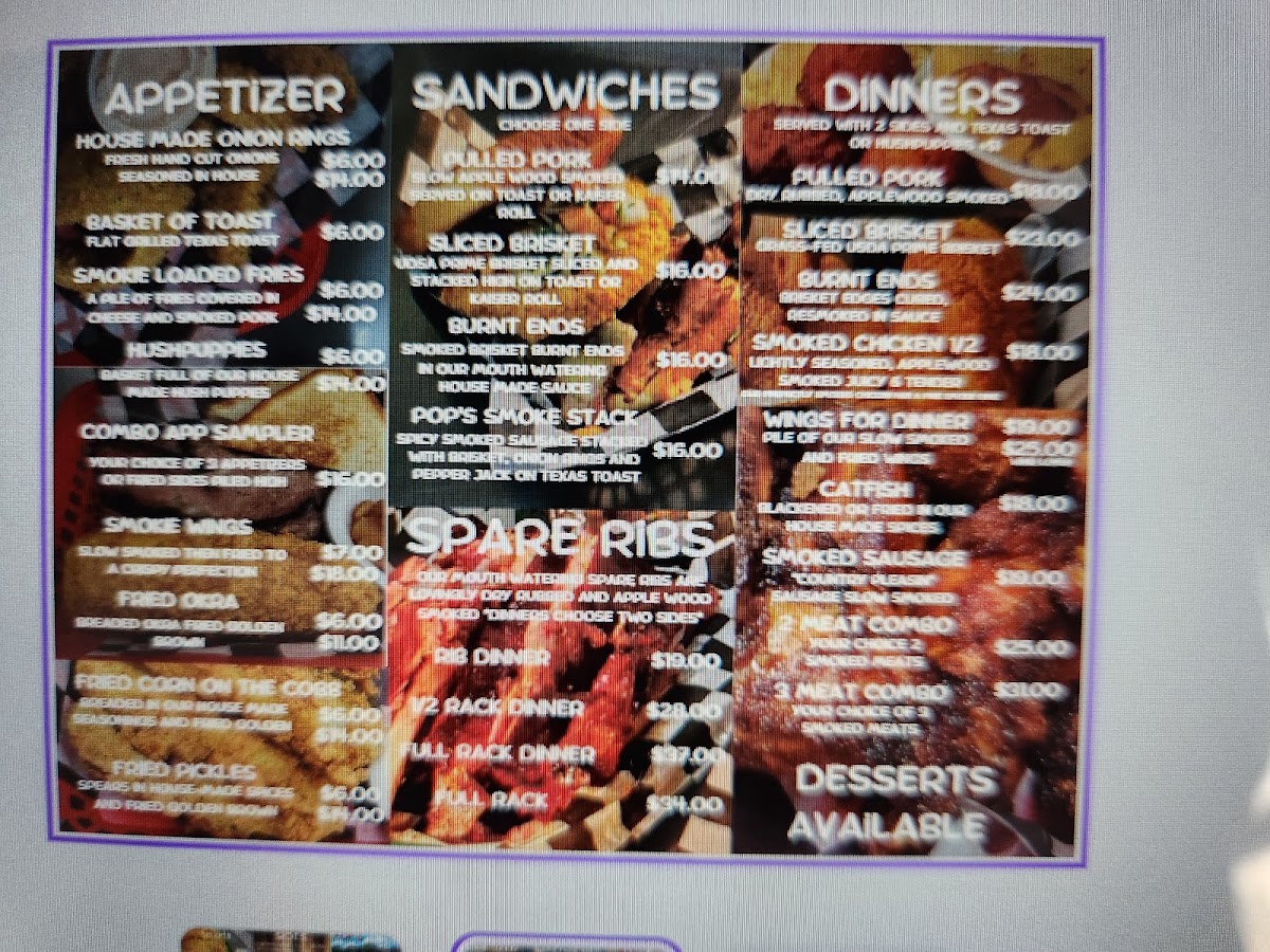 Pop's Smokehouse menu board