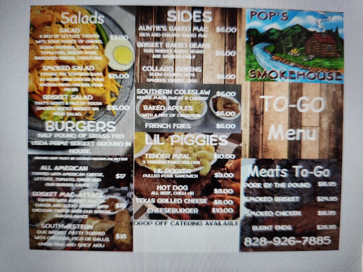 Pop's Smokehouse menu board