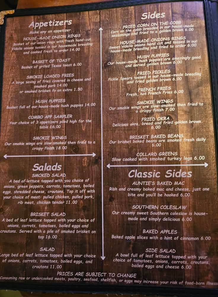 Pop's Smokehouse menu board