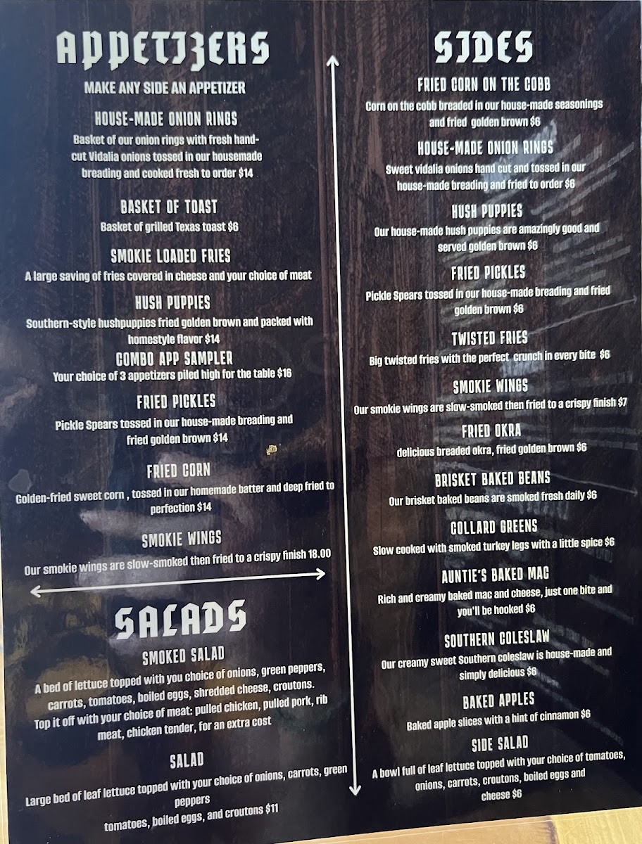 Pop's Smokehouse menu board