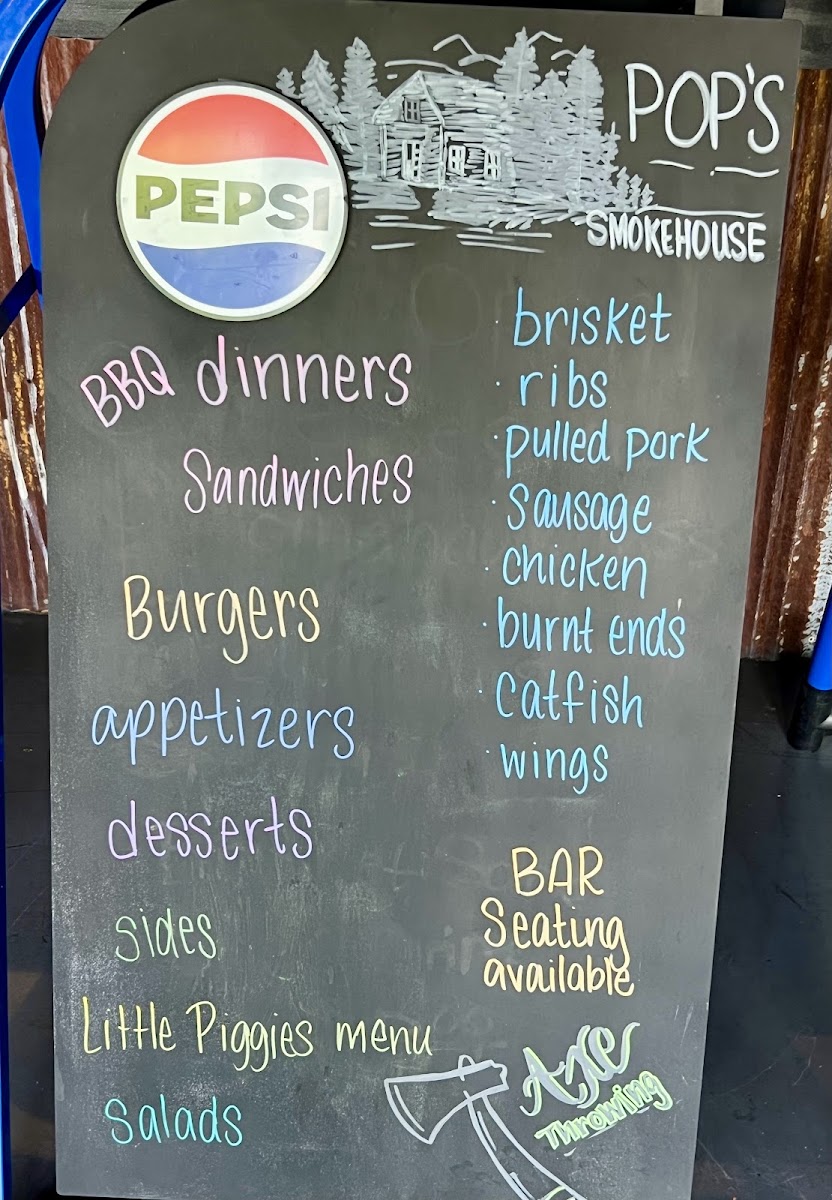 Pop's Smokehouse menu board