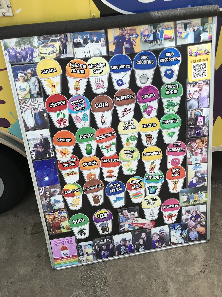 Blake's Snow Shack menu board