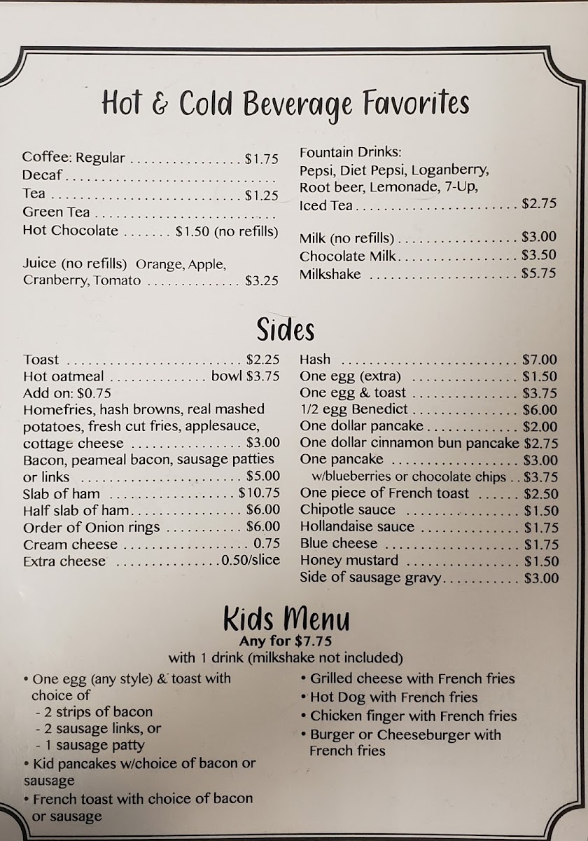 Mel's Place menu board