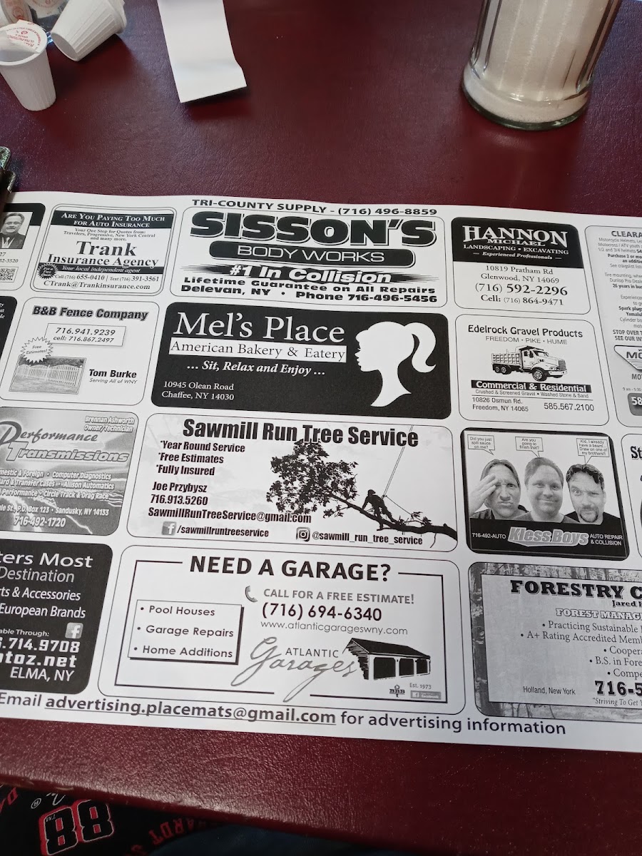 Mel's Place menu board