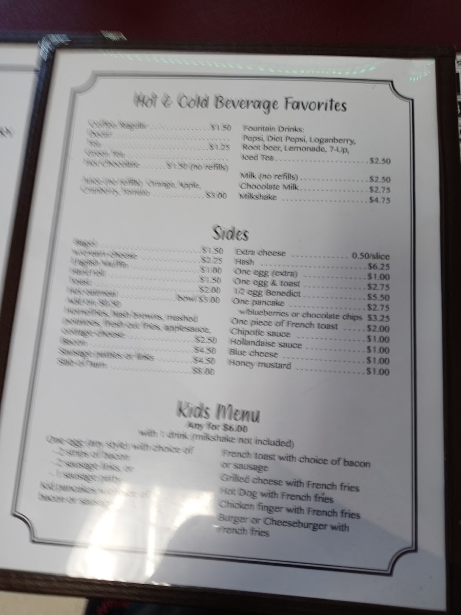 Mel's Place menu board