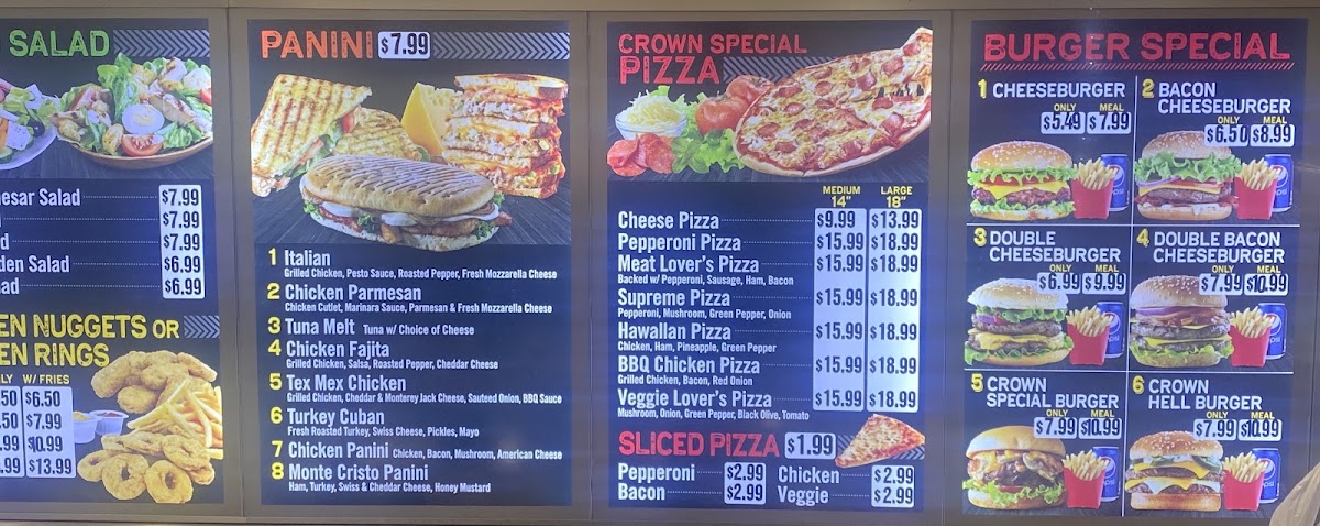 Crown - Chicken & Burger menu board
