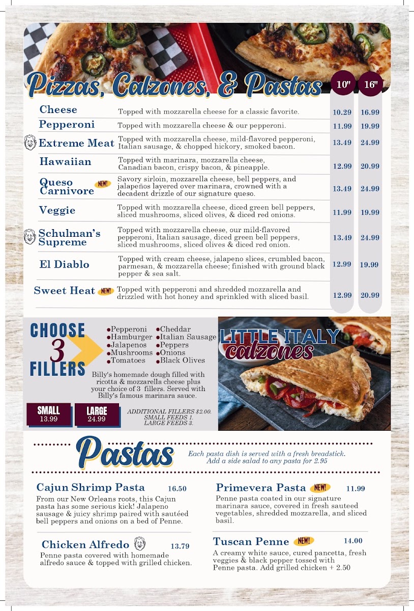 Billy's Grille & Bar menu board