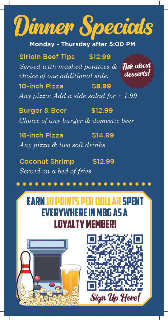 Billy's Grille & Bar menu board