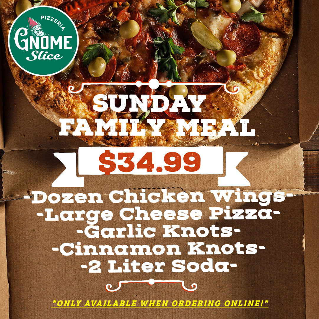 Gnome Slice Pizzeria menu board