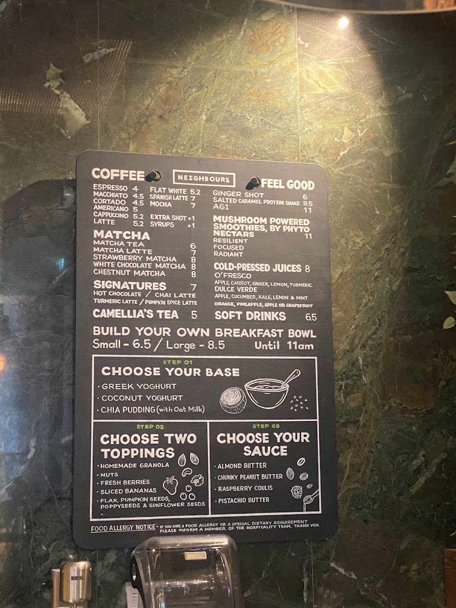 Neighbours menu board