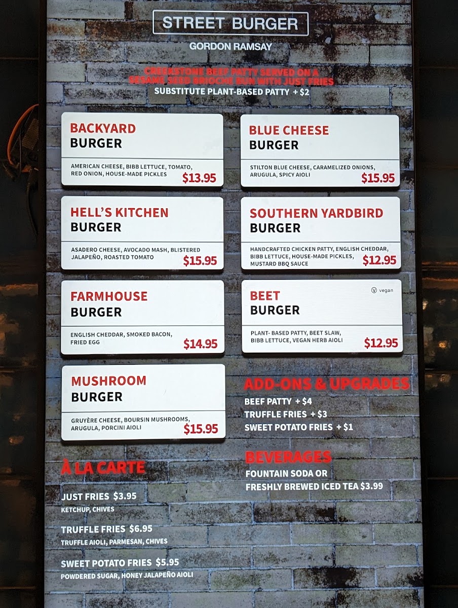 Gordon Ramsay Street Burger menu board
