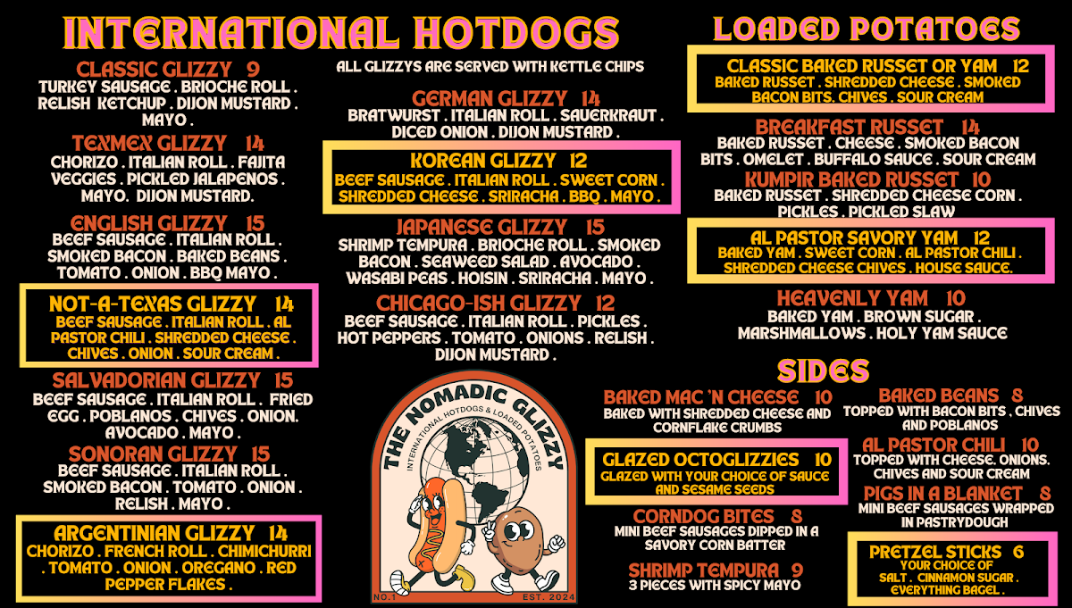 The Nomadic Glizzy menu board