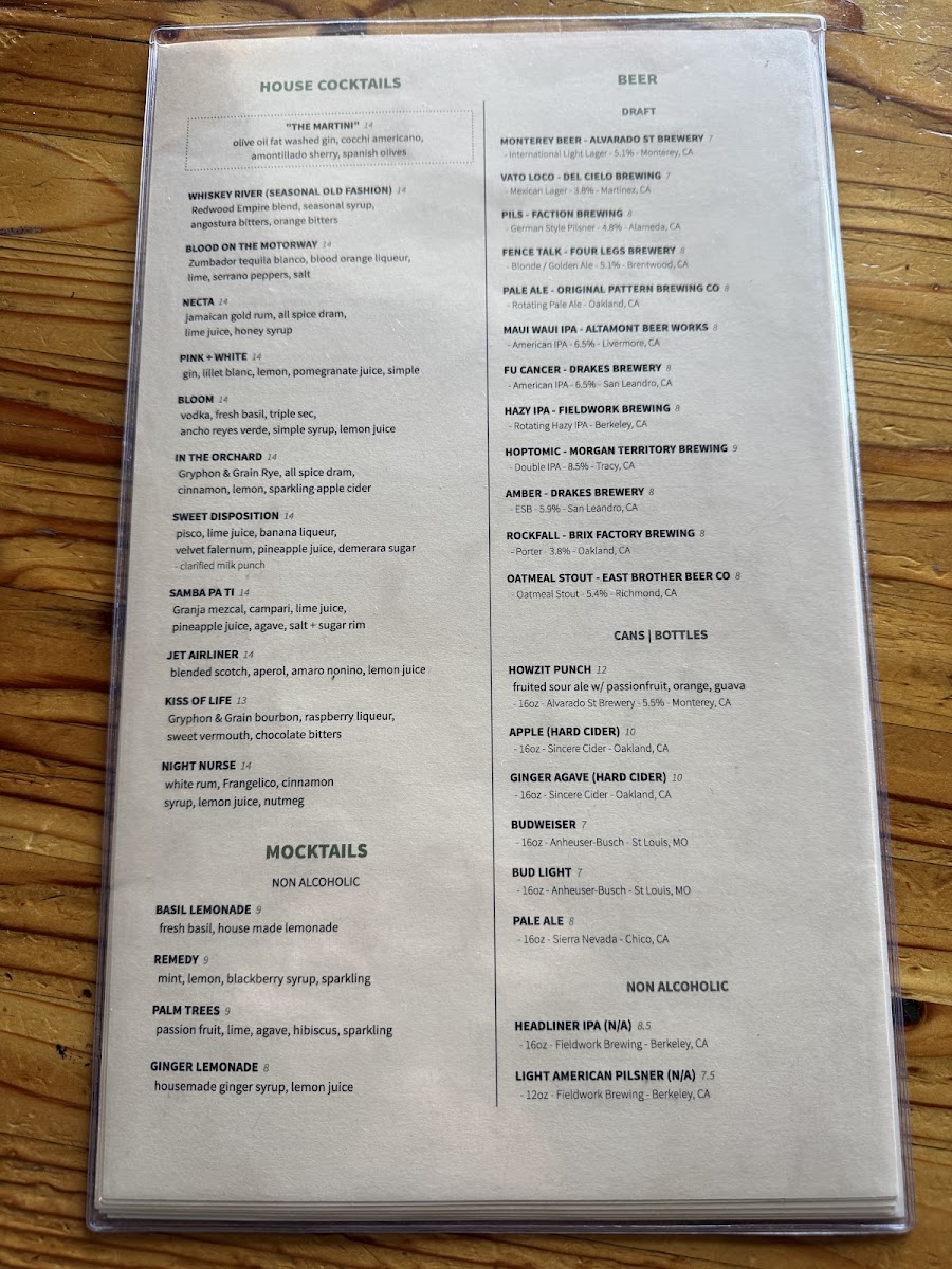 Eight Acres | Kitchen & Bar menu board