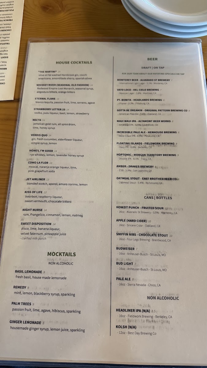 Eight Acres | Kitchen & Bar menu board