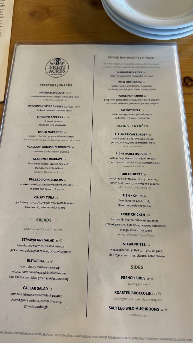Eight Acres | Kitchen & Bar menu board
