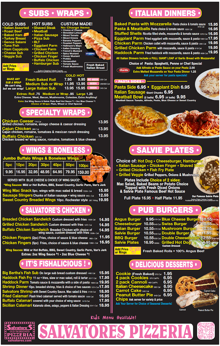Salvatore's Old Fashioned Pizzeria menu board