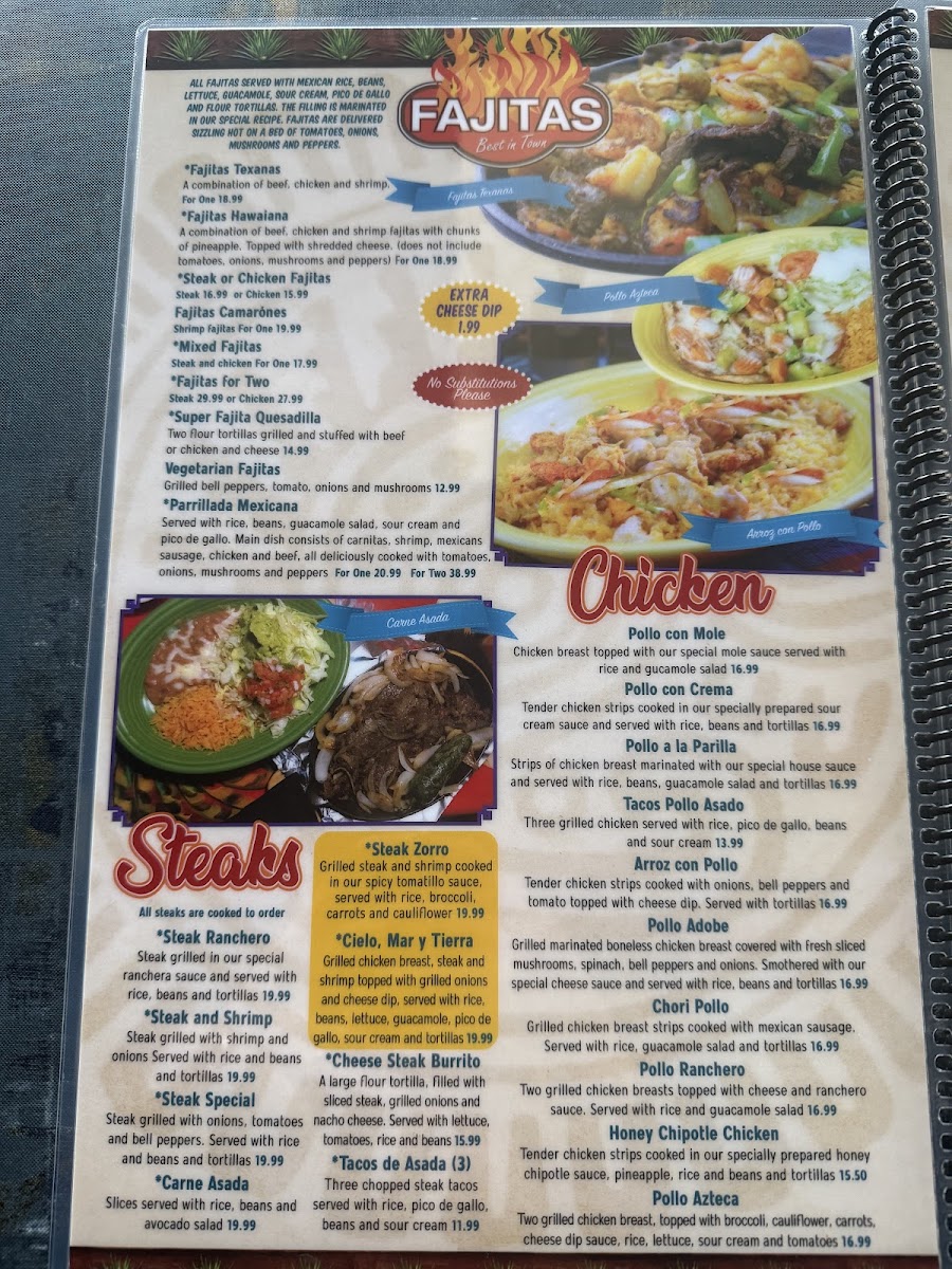 Rey Azteca menu board