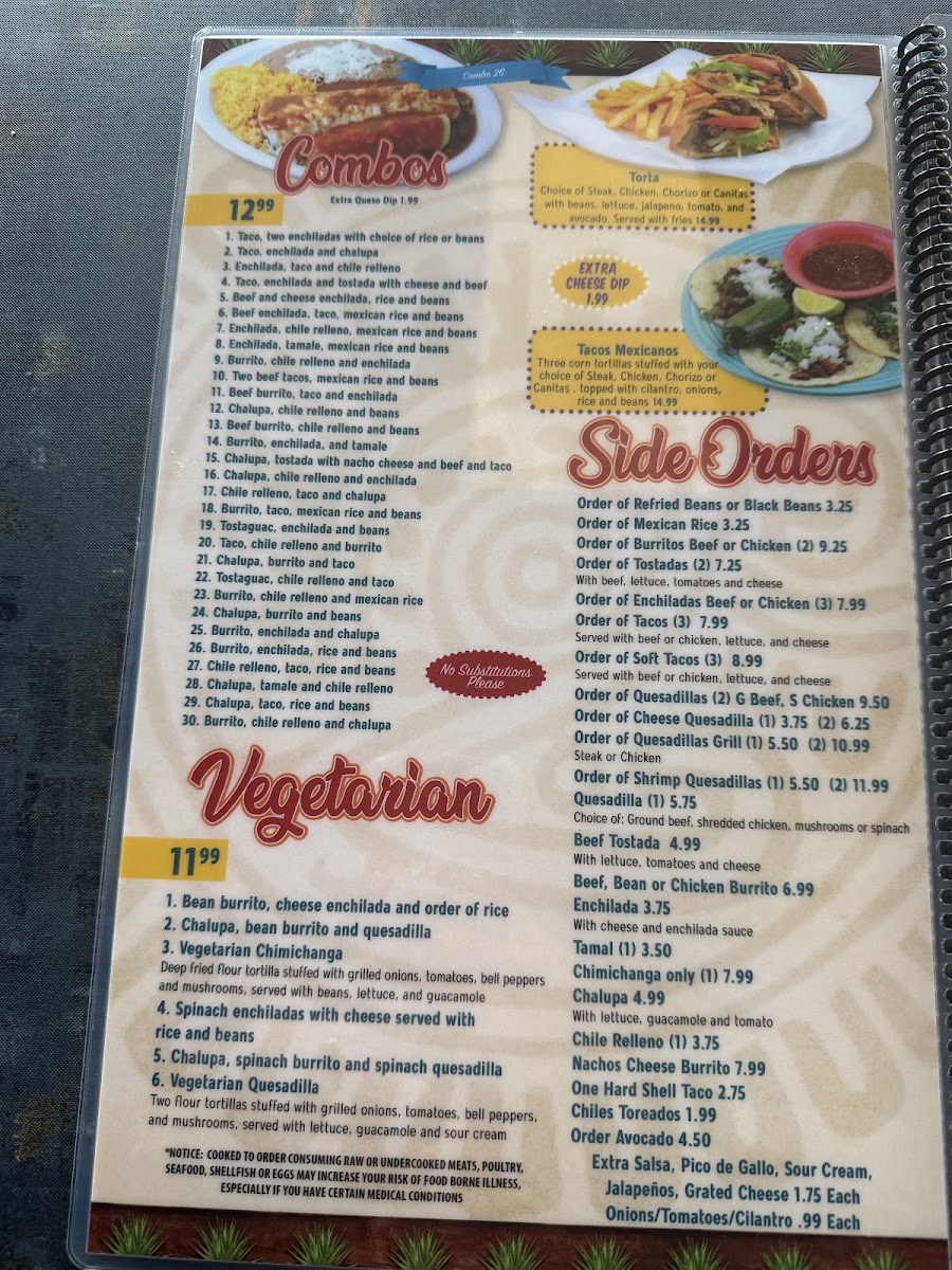Rey Azteca menu board