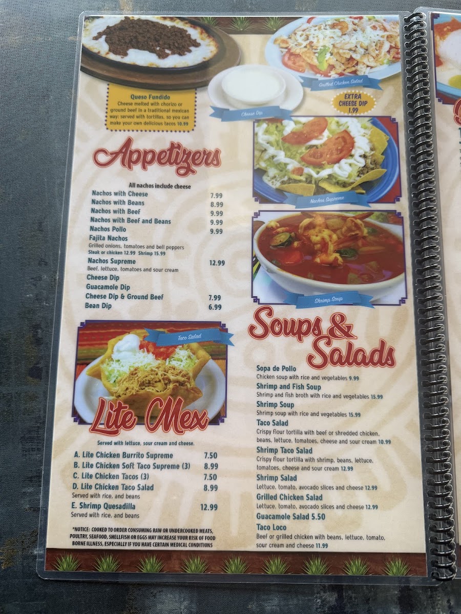 Rey Azteca menu board