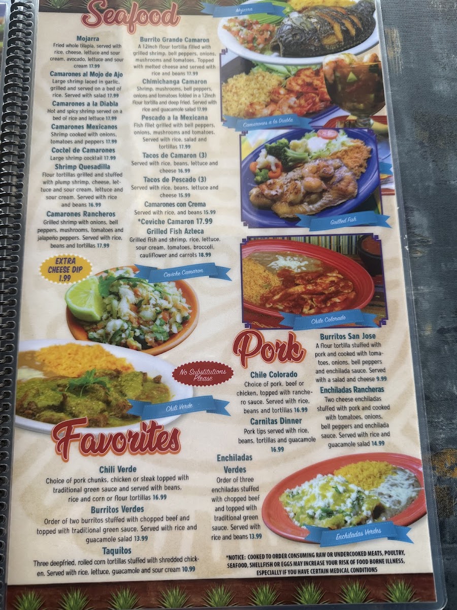 Rey Azteca menu board