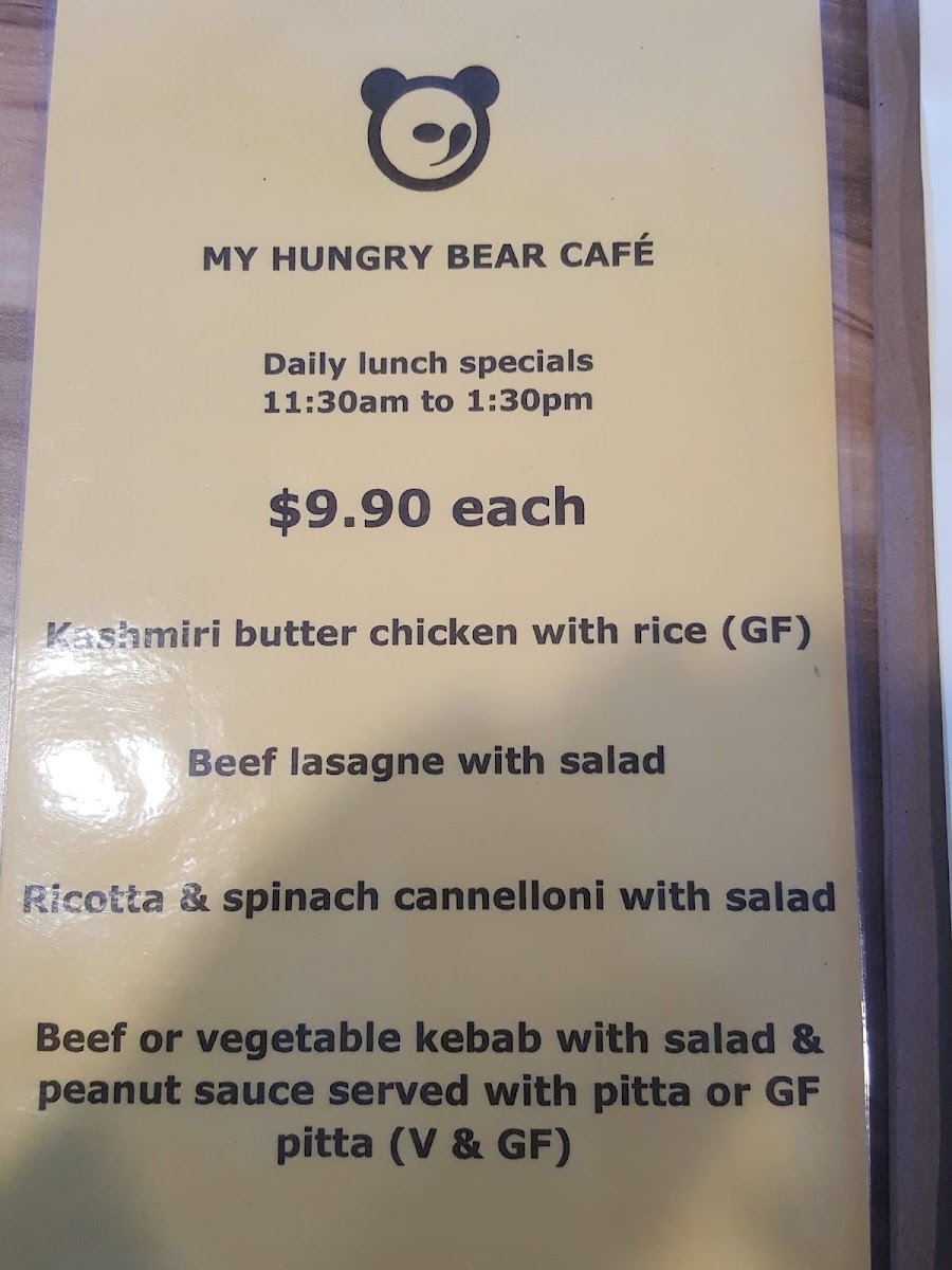 My Hungry Bear Cafe menu board