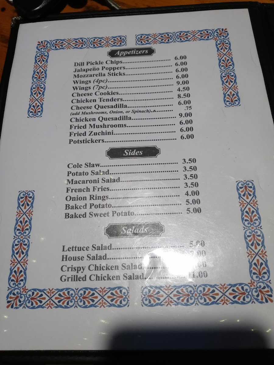 Carr Brothers Gathering Place menu board