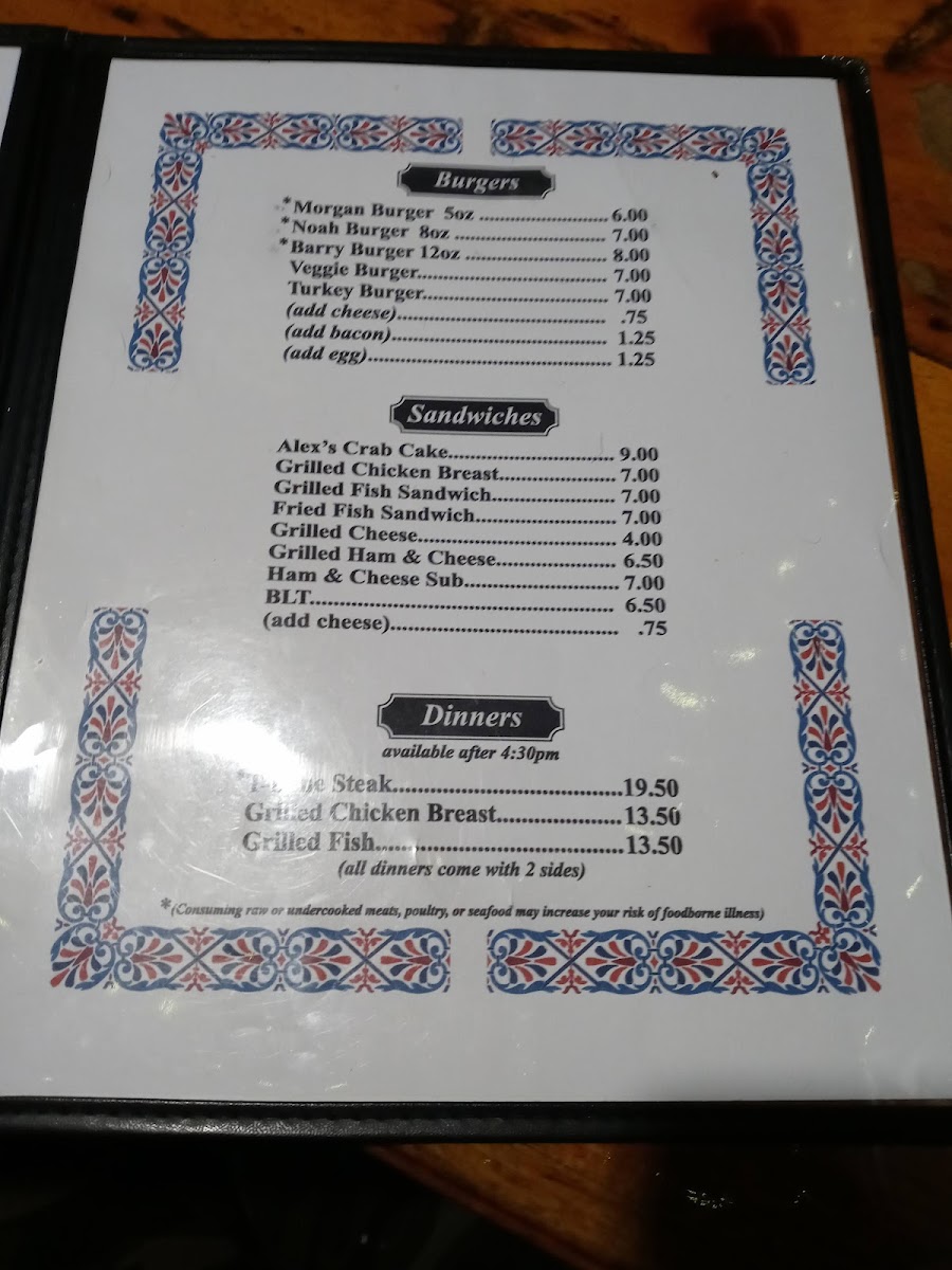 Carr Brothers Gathering Place menu board