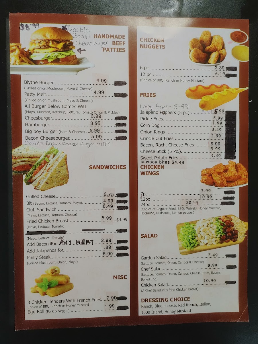 Macks Restaurant menu board