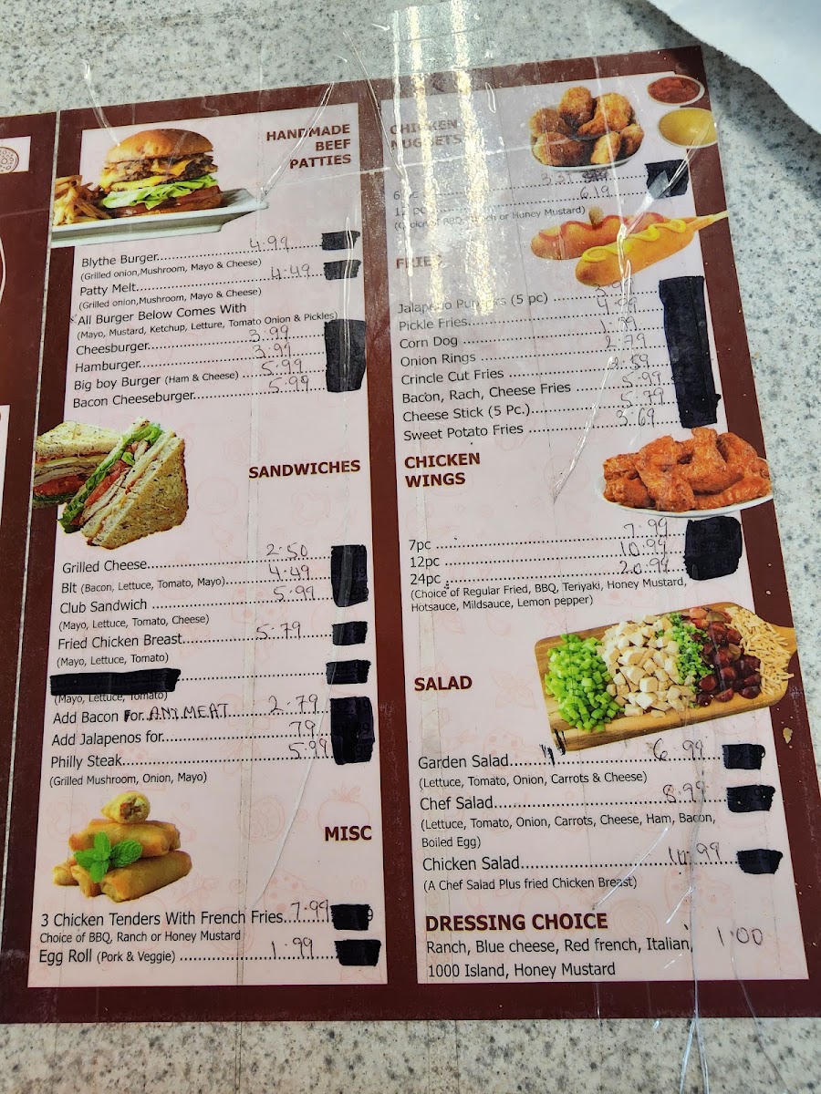 Macks Restaurant menu board