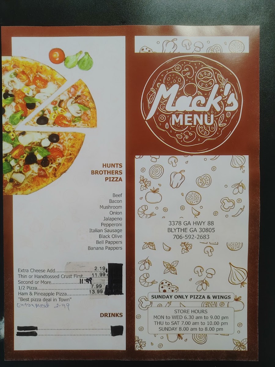 Macks Restaurant menu board