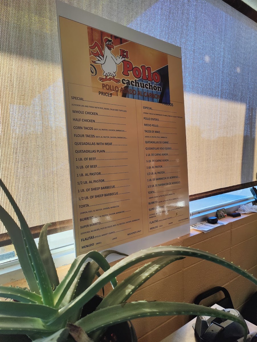El pollo cachuchon menu board
