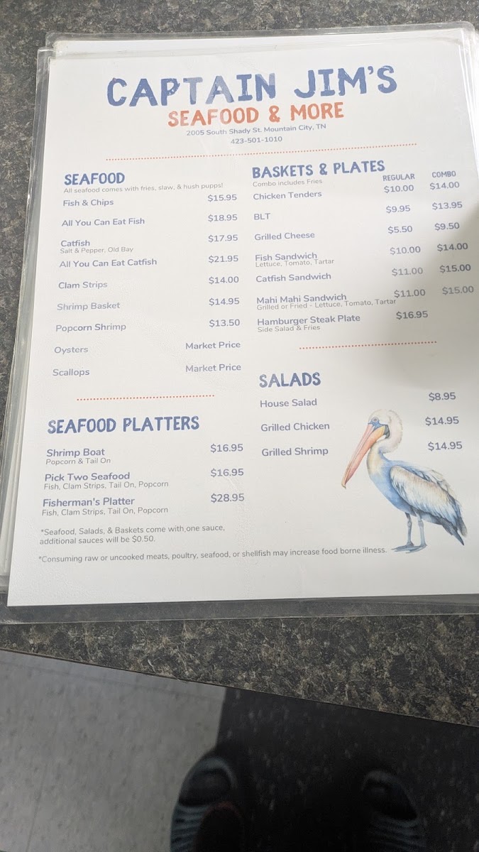 Captain Jim's Restaurant And Seafood menu board