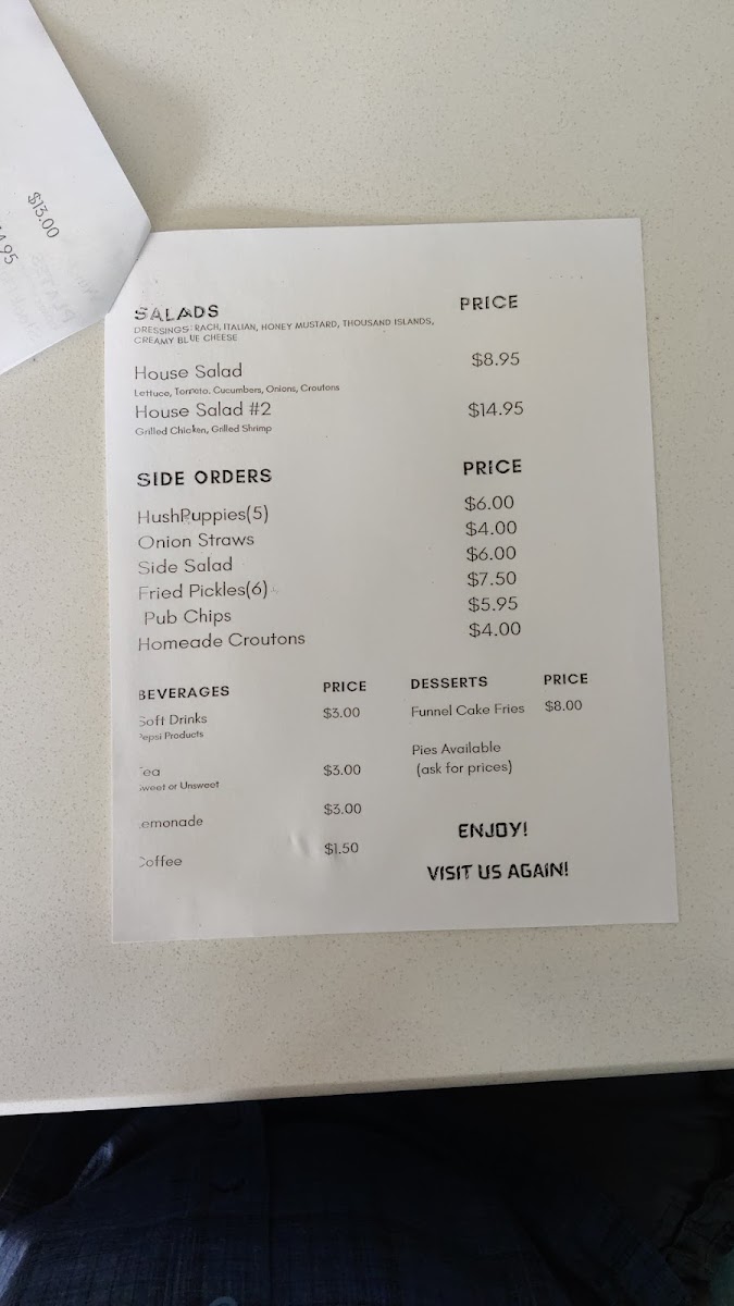 Captain Jim's Restaurant And Seafood menu board