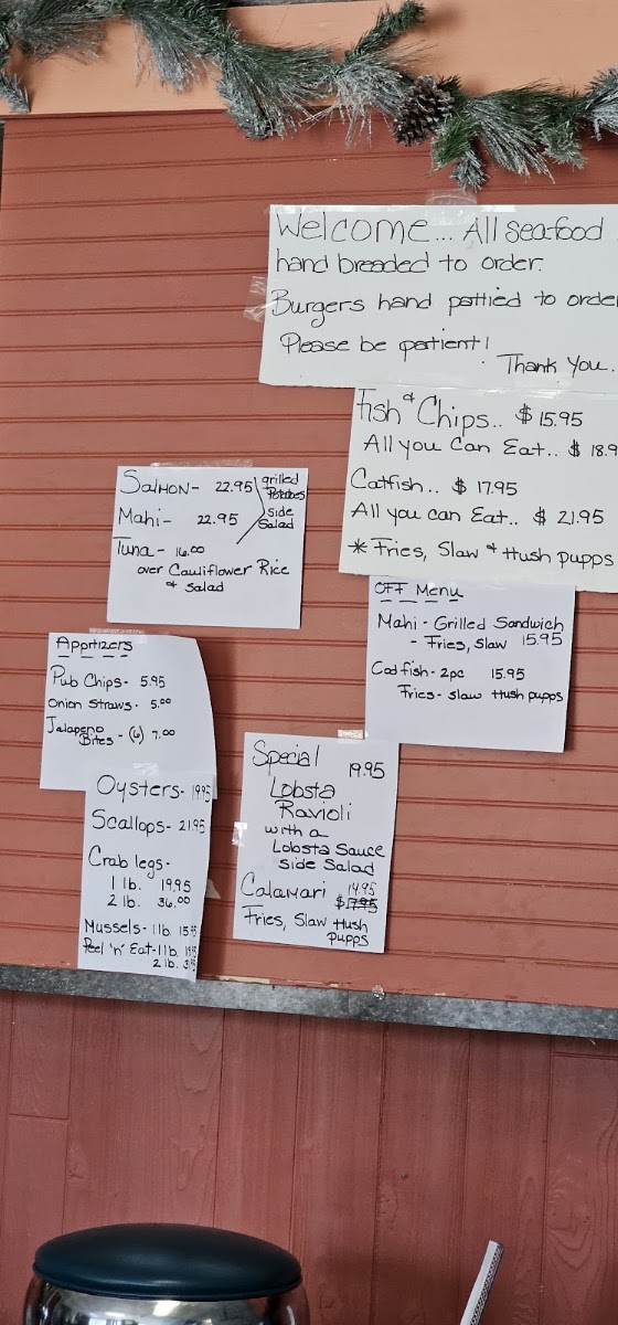 Captain Jim's Restaurant And Seafood menu board