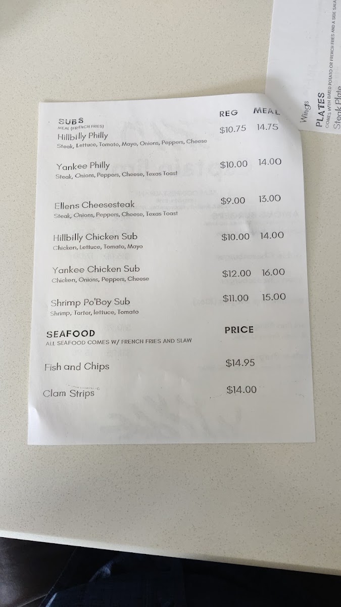 Captain Jim's Restaurant And Seafood menu board