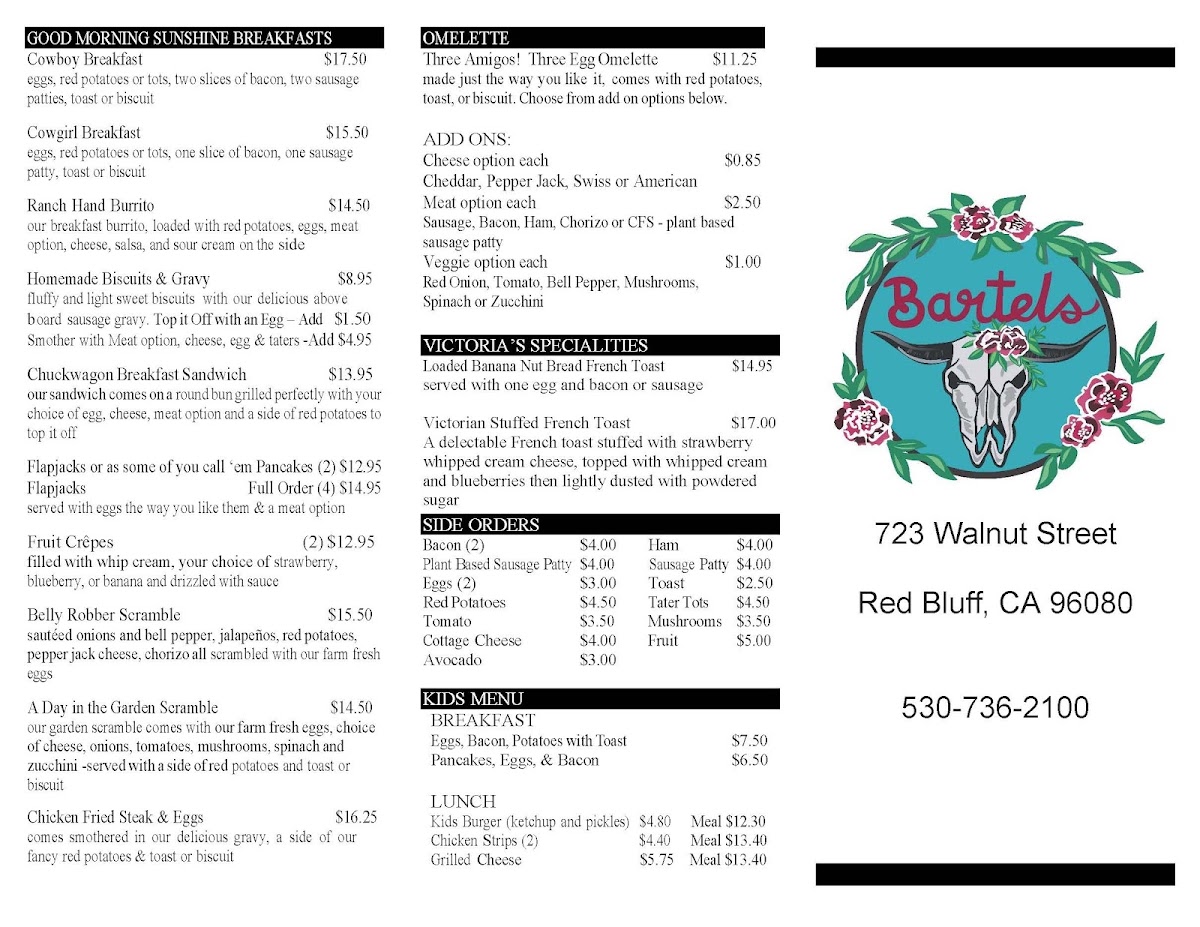 Bartels Restaurant menu board