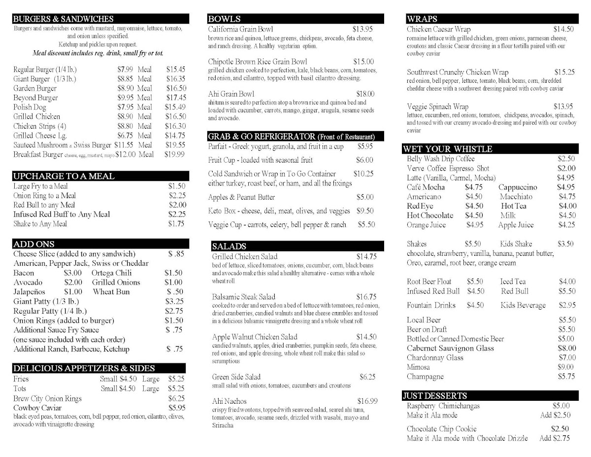 Bartels Restaurant menu board