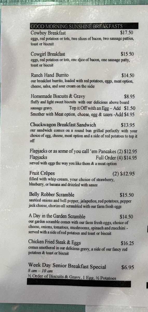 Bartels Restaurant menu board