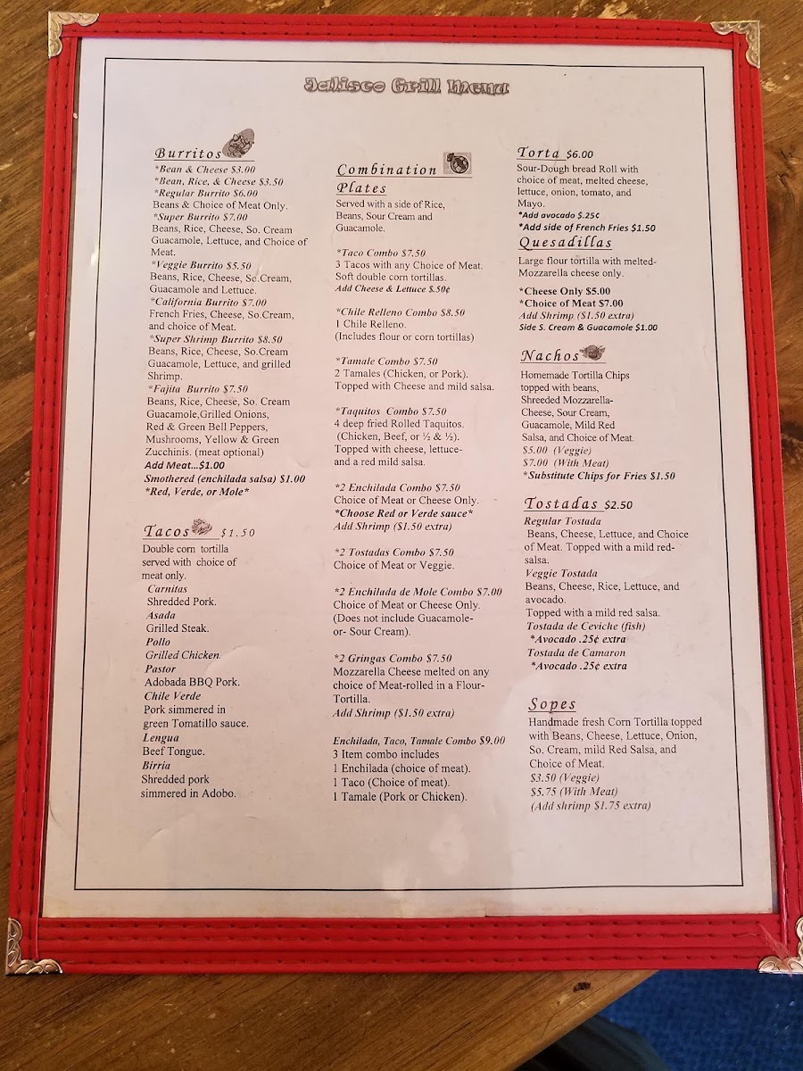 Los Portales Jaliscos | Mexican menu board