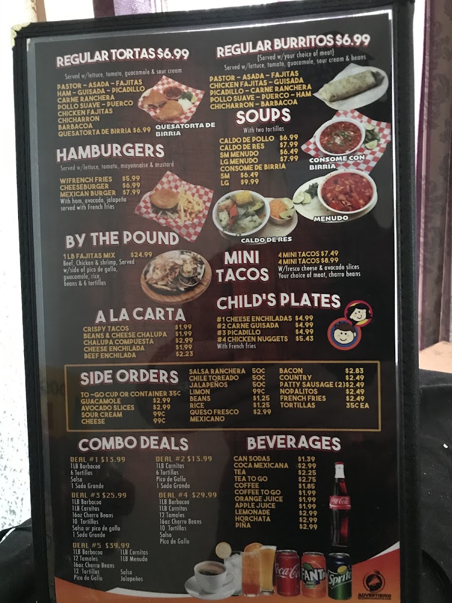 Dos Hermanos Mexican Restaurant menu board
