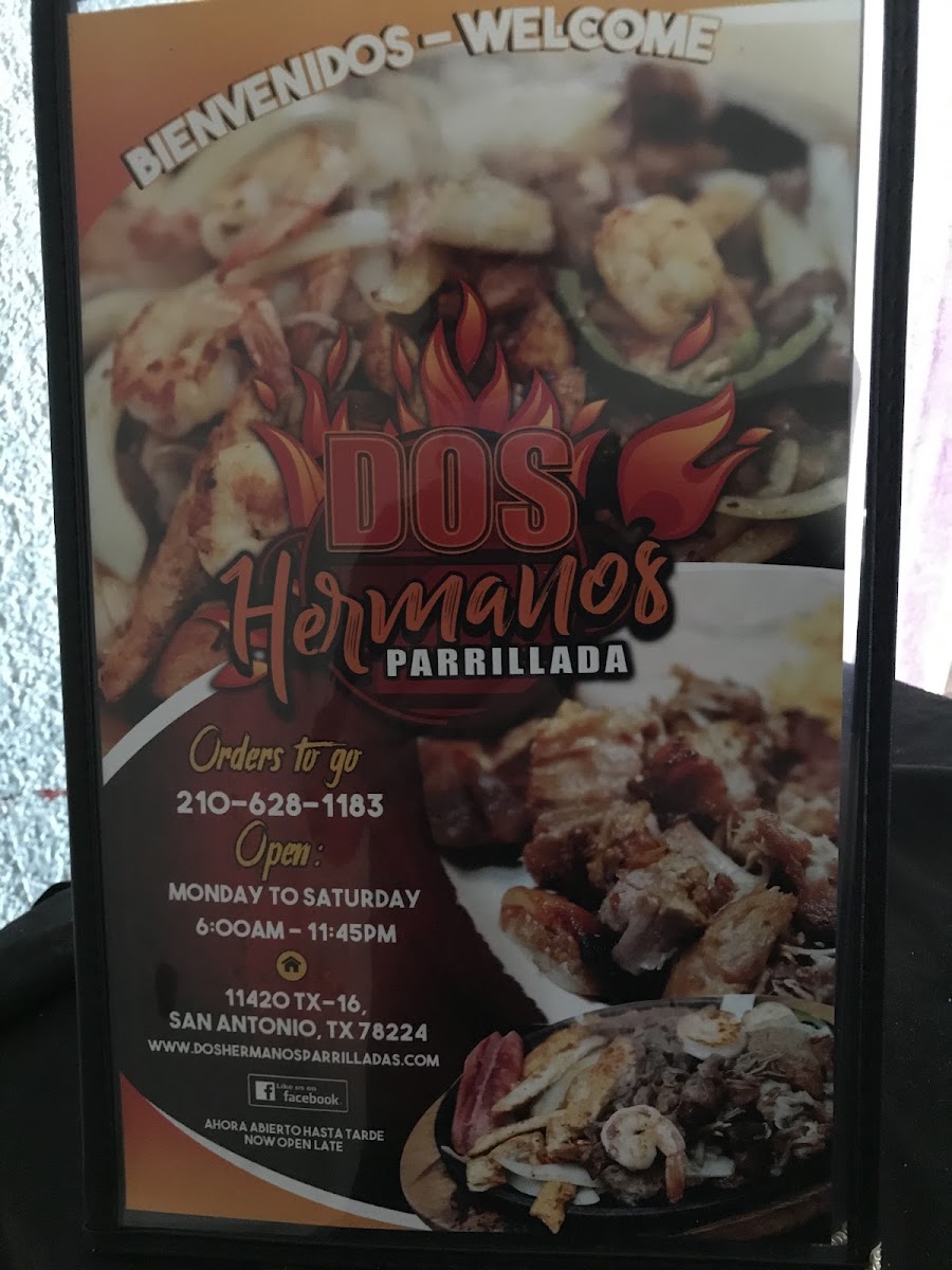 Dos Hermanos Mexican Restaurant menu board