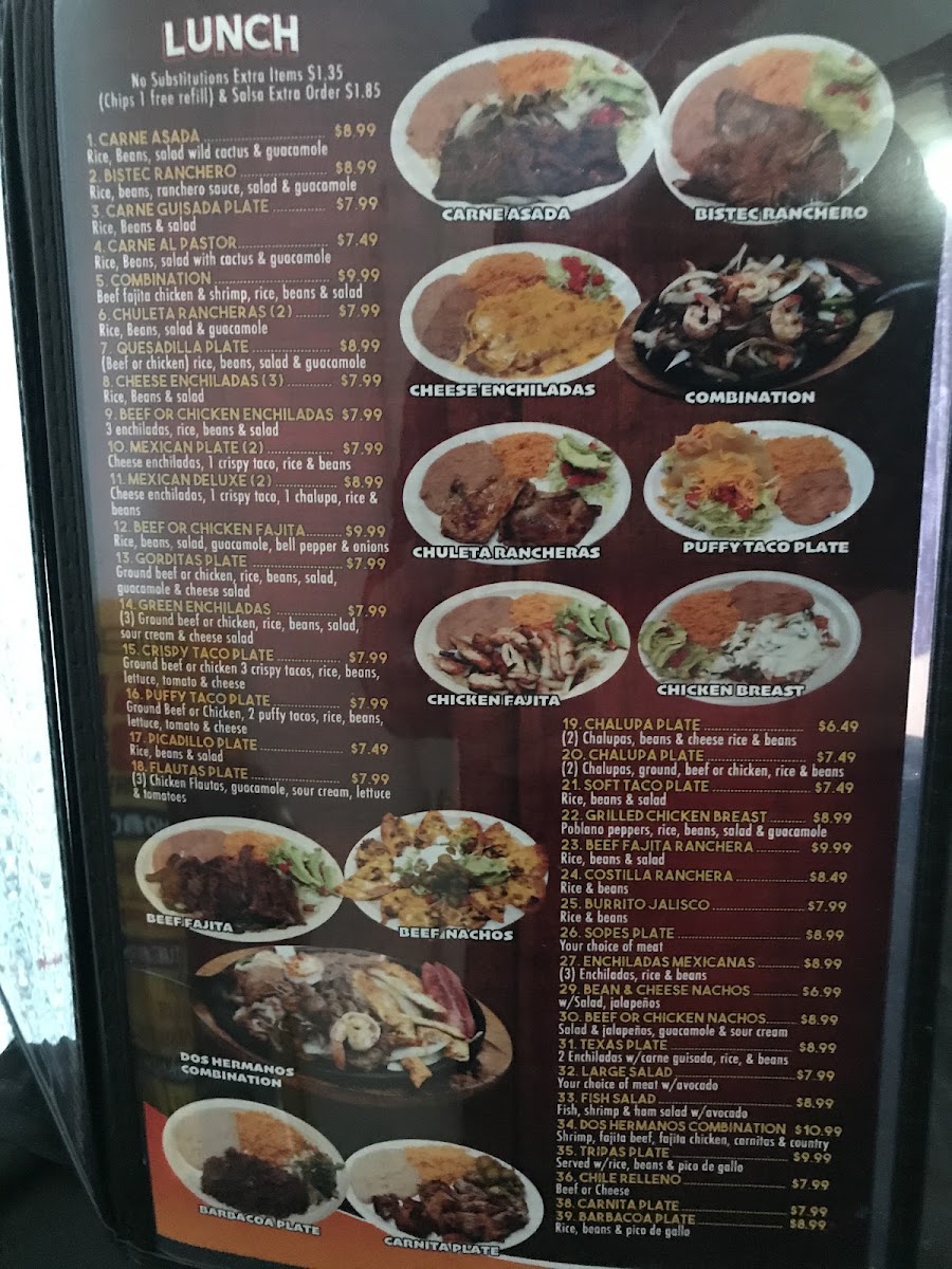 Dos Hermanos Mexican Restaurant menu board