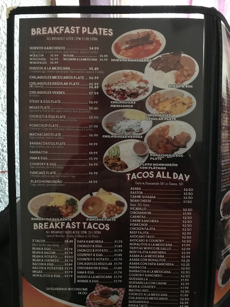 Dos Hermanos Mexican Restaurant menu board