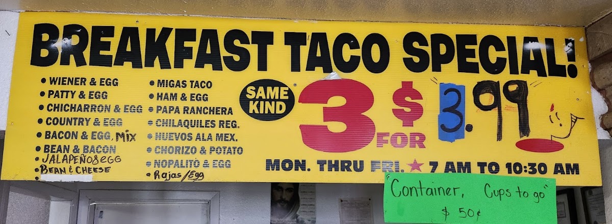 Dos Hermanos Mexican Restaurant menu board