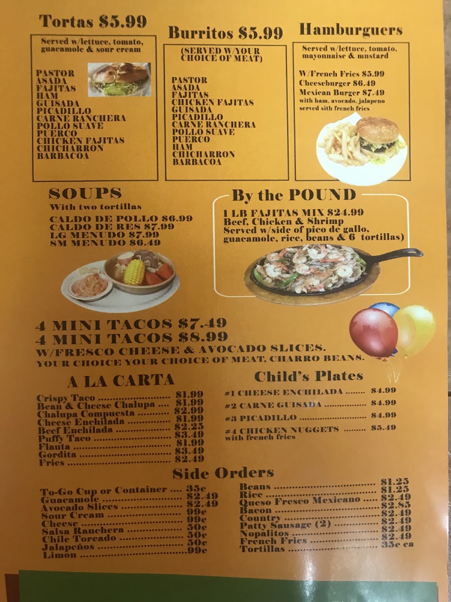 Dos Hermanos Mexican Restaurant menu board